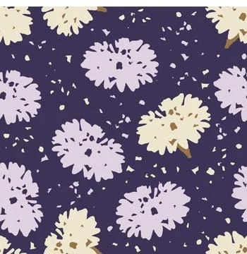 Seamless plants pattern background with doodle fluffy flowers , greeting card Stock Illustration