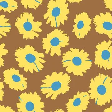 Seamless plants pattern background with doodle sunflowers , greeting card or  Stock Illustration
