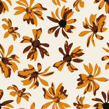 Seamless plants pattern background with doodle abstract flowers , greeting ca Stock Illustration