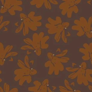 Seamless plants pattern background with doodle  brown flowers , greeting card Stock Illustration