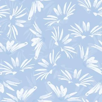 Seamless plants pattern background with doodle blue hand drawn flowers , gree Illustrazione stock
