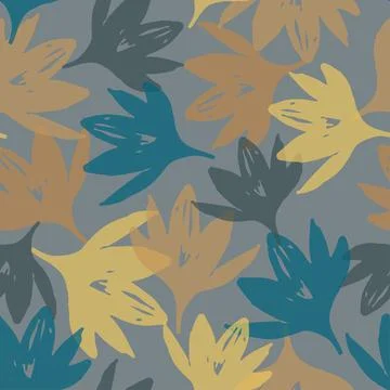 Seamless plants pattern background with falling flowers , greeting card or fa Stock Illustration