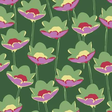 Seamless plants pattern background green abstract flowers , greeting card or  Stock Illustration