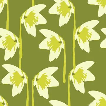 Seamless plants pattern background with green flowers , greeting card or fabr Stock Illustration