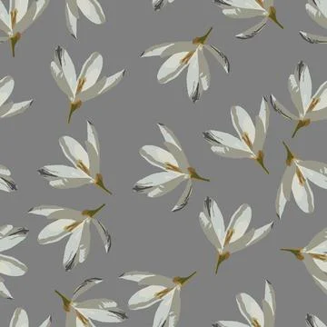 Seamless plants pattern background with grey flowers , greeting card or fabri Stock Illustration