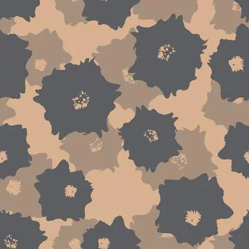 Seamless plants pattern background with grey flowers , greeting card or fabri Stock Illustration