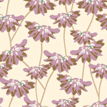 Seamless plants pattern background with hand drawn blooming flowers , greetin Stock Illustration