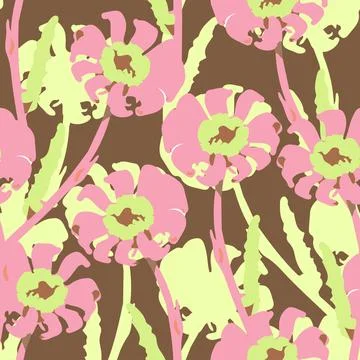 Seamless plants pattern background with hand drawn brused flowers , greeting  Illustrazione stock