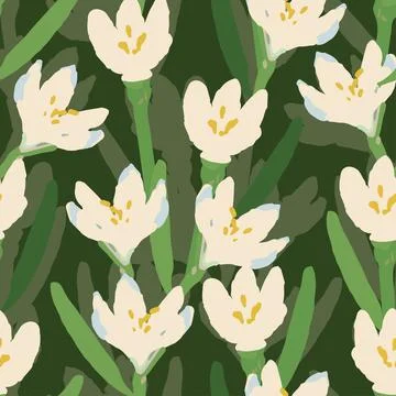 Seamless plants pattern background with hand drawn blooms in a wild , greetin Stock Illustration
