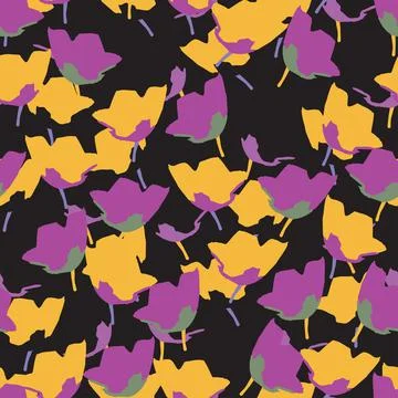 Seamless plants pattern background with hand drawn flower fields , greeting c Stock Illustration