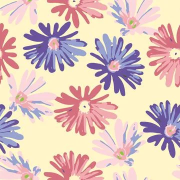Seamless plants pattern background with hand drawn flower , greeting card or  Stock Illustration