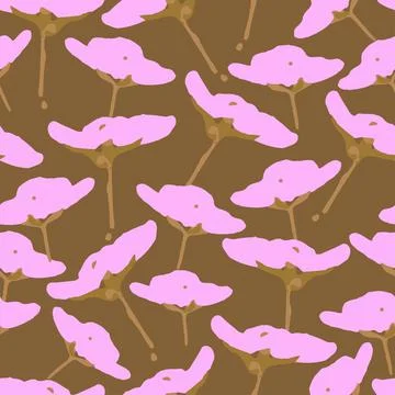 Seamless plants pattern background with hand drawn pink flowers , greeting ca Stock Illustration
