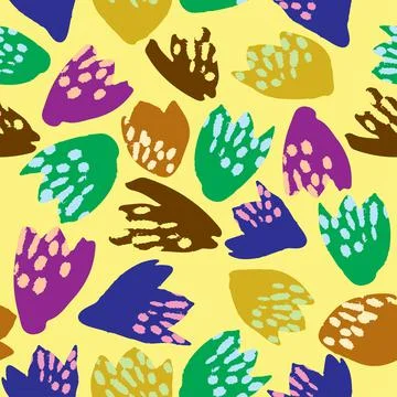 Seamless plants pattern background with hand drawn flowers stamp , greeting c Stock Illustration