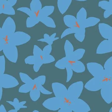 Seamless plants pattern background with hand drawn twotone flowers , greeting Stock Illustration
