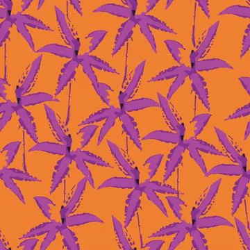 Seamless plants pattern background with hand drawn flowers like a star , gree Stock Illustration