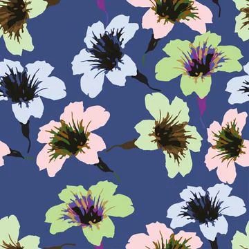 Seamless plants pattern background with hand drawn hibicus flowers , greeting Stock Illustration