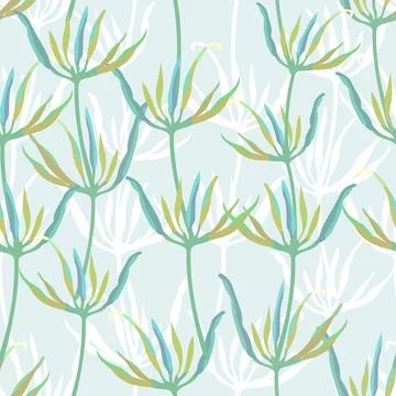 Seamless plants pattern background with little tree, greeting card or fabric Stock Illustration