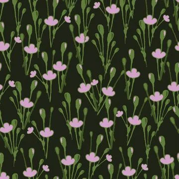 Seamless plants pattern background with little wildflowers , greeting card or Stock Illustration