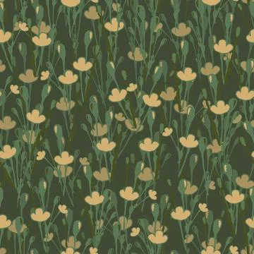 Seamless plants pattern background with little flowers and green forest Stock Illustration