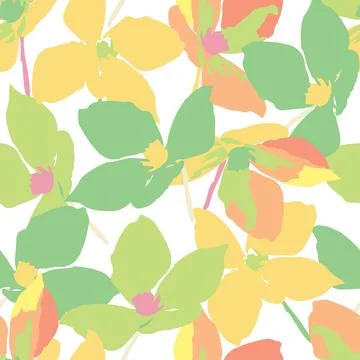 Seamless plants pattern background mixed blooming flowers , greeting card or  Stock Illustration