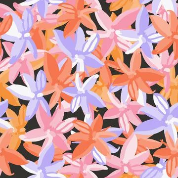 Seamless plants pattern background mixed cute flowers , greeting card or fabr Stock Illustration