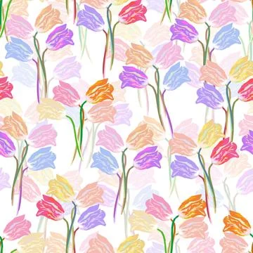 Seamless plants pattern background with mixed .bunch of flowers , greeting ca Stock Illustration
