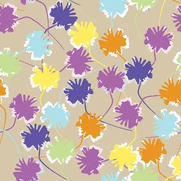 Seamless plants pattern background with mixed colourful flowers , greeting ca Stock Illustration