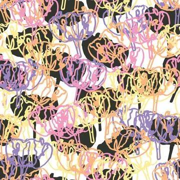 Seamless plants pattern background with mixed abstract flowers , greeting car Stock Illustration