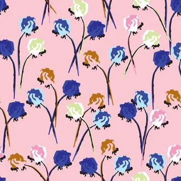 Seamless plants pattern background with mixed rose , greeting card or fabric Stock Illustration