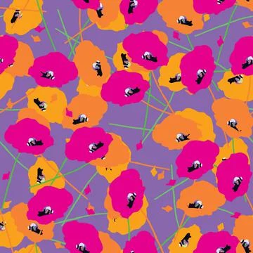 Seamless plants pattern background with mixed hand drawn flowers , greeting c Stock Illustration