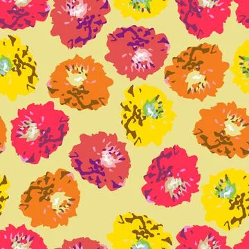 Seamless plants pattern background with mixed flowers , greeting card or fabr Stock Illustration