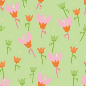 Seamless plants pattern background with mixed cute flowers , greeting card or Stock Illustration