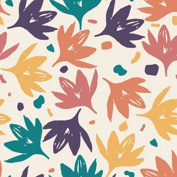 Seamless plants pattern background with mixed multicolour flowers , greeting  Stock Illustration