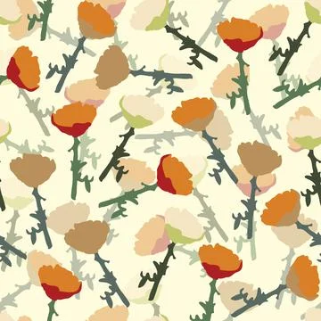 Seamless plants pattern background with mixed flowers , greeting card or fabr Illustrazione stock