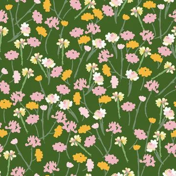Seamless plants pattern background with mixed wildflowers , greeting card or  Illustrazione stock