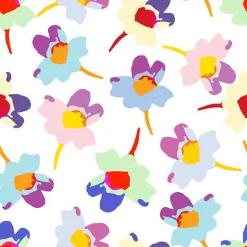 Seamless plants pattern background with mixed multicolour flowers , greeting  Stock Illustration