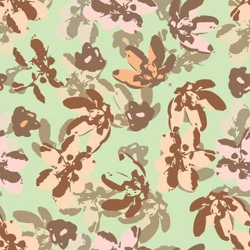 Seamless plants pattern background with mixed abstract  flower stamp , greeti Stock Illustration