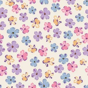 Seamless plants pattern background with mixed little flowers , greeting card  Stock Illustration