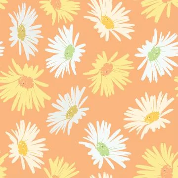 Seamless plants pattern background with mixed daisy flowers , greeting card o Stock Illustration