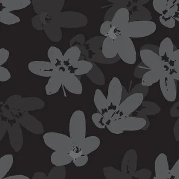 Seamless plants pattern background with mixed monochrome flowers , greeting.. Stock Illustration