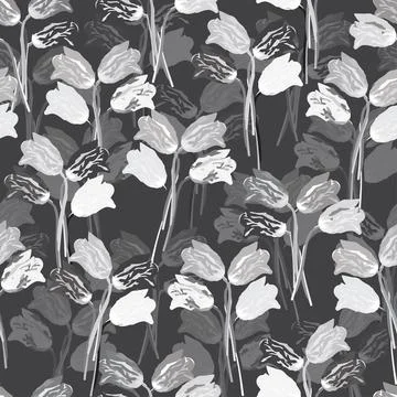 Seamless plants pattern background with monochome .bunch of flowers , greetin Stock Illustration