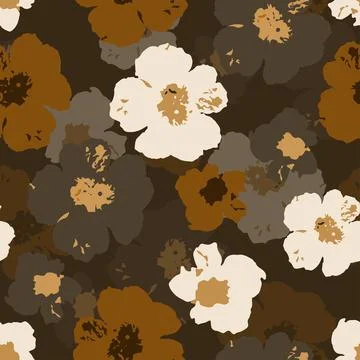 Seamless plants pattern background with monochrome cute flowers , greeting ca Stock Illustration