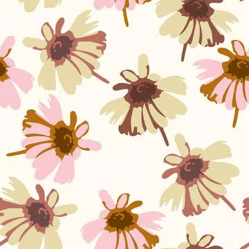 Seamless plants pattern background with monochrome daisy flowers , greeting c Stock Illustration
