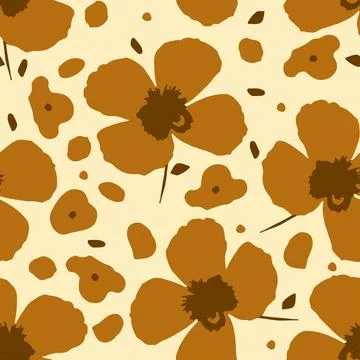 Seamless plants pattern background with monochrome simple flowers , greeting  Stock Illustration