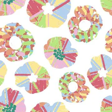 Seamless plants pattern background multicolour paint hand drawn flowers , gre Stock Illustration