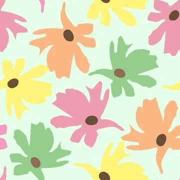 Seamless plants pattern background with multicolour flowers , greeting card o Stock Illustration
