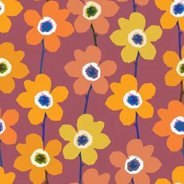Seamless plants pattern background with multicolour flower fields , greeting  Stock Illustration