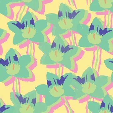 Seamless plants pattern background with multicolour star flowers , greeting c Stock Illustration