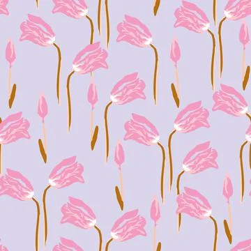 Seamless plants pattern background with pastel tulip flowers , greeting card  Stock Illustration
