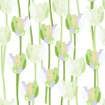 Seamless plants pattern background pastel tulip flowers , greeting card or fa Stock Illustration